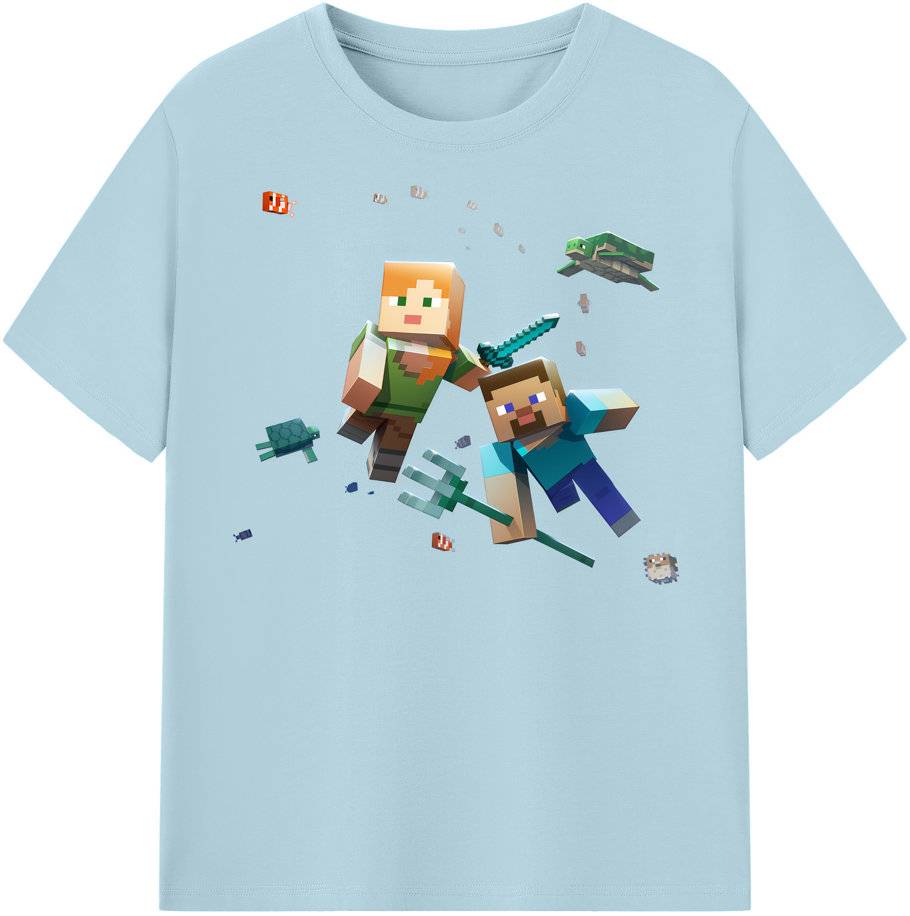 （画像用） マインクラフト ブロックの世界 Minecraft MC Block world 綿100％半袖Tシャツ（フロントプリント）
